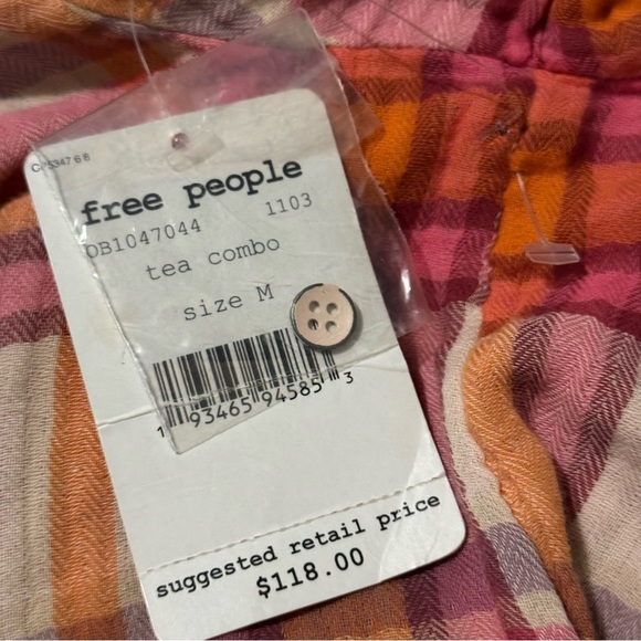 NWT Free People We the Free Siena Plaid Ruffle Top Medium Tea Combo Pink Orange - Picture 5 of 5